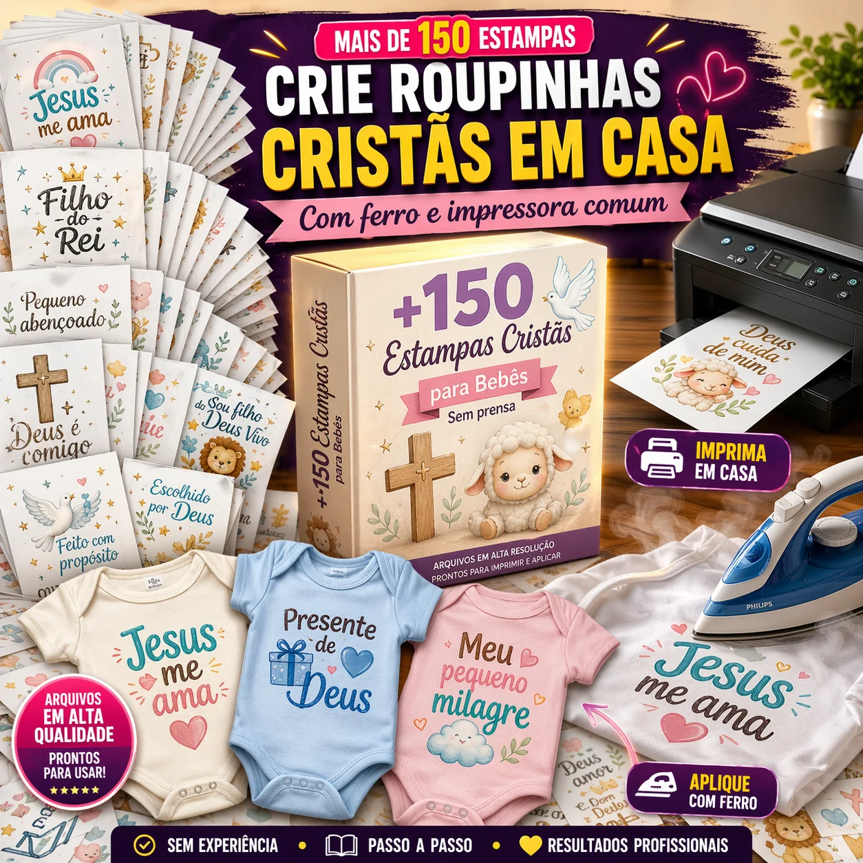 Coleção Fé Infantil — +150 Estampas de Roupinhas Cristãs para Bebês
